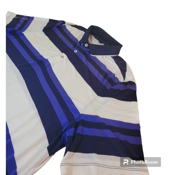 RLX Ralph Lauren Mens Golf Polo Size M White Blue Stripes Stretch Moisture-Wick - Picture 2 of 9